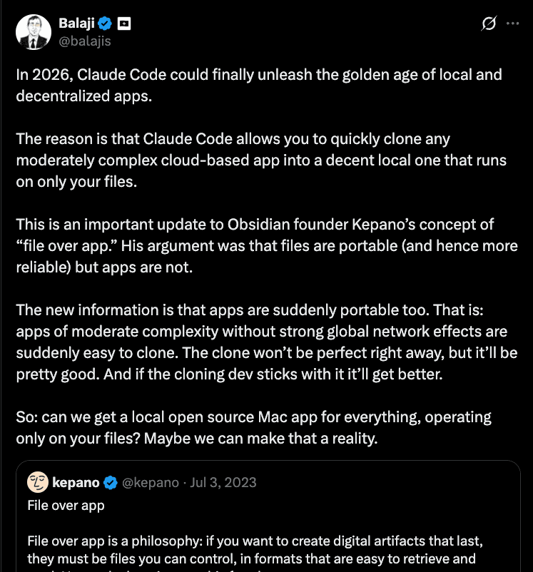 Balaji on Claude Code + Obsidian