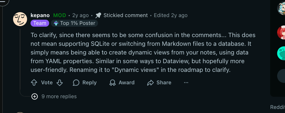 Kepano reply on Bases